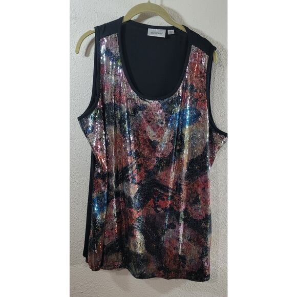 Avenue Black Purple Sequin Abstract Sleeveless Top 22 24 New Without Tags Flowy - Picture 5 of 6